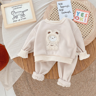 0-5 χρονών διπλής όψης βελούδινο μωρό καρτούν κοστούμι παιδικό πουλόβερ παντελόνι δύο τεμαχίων αθλητικά αναψυχής φθινοπώρου και χειμώνα