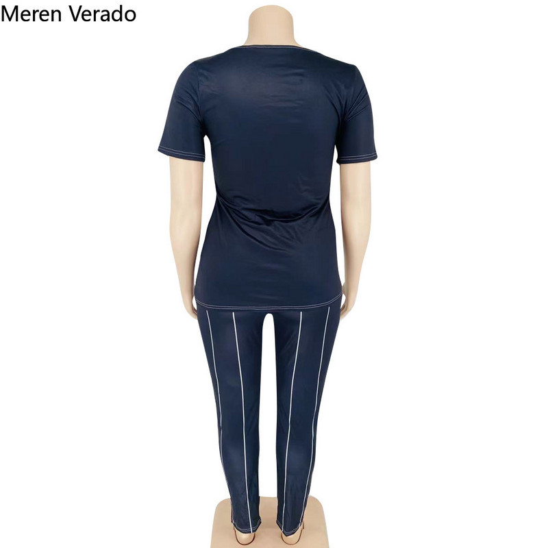 Meren Verado Femei Casual Sport Fitness Plus Size Set 2 Piese O-Gât Patchwork Neregularitate Solid Creion Pantaloni Trening Vară