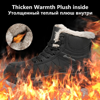 Маркови топли плюшени мъжки ботуши Водоустойчиви кожени двойки ботуши за сняг Зимни външни обувки на платформа Нехлъзгащи се туристически ботуши Мъжки ботуши
