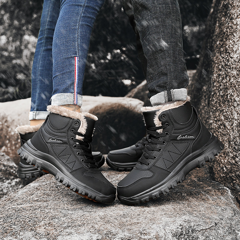 Επώνυμα ζεστά βελούδινα ανδρικά μποτάκια αδιάβροχα δερμάτινα ζευγάρια μπότες χιονιού Χειμερινή πλατφόρμα εξωτερικού χώρου Αντιολισθητικές μπότες πεζοπορίας Ανδρικά μποτάκια