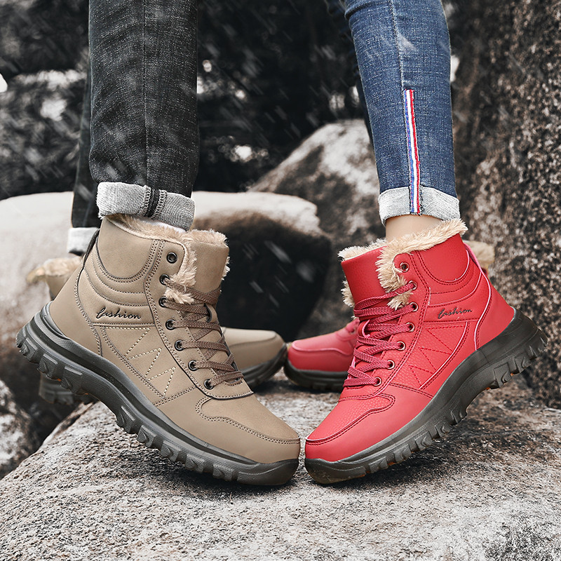 Επώνυμα ζεστά βελούδινα ανδρικά μποτάκια αδιάβροχα δερμάτινα ζευγάρια μπότες χιονιού Χειμερινή πλατφόρμα εξωτερικού χώρου Αντιολισθητικές μπότες πεζοπορίας Ανδρικά μποτάκια