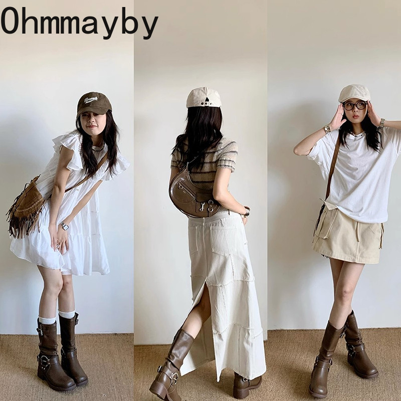 Χειμερινές μπότες καουμπόη για γυναίκες Fashion Slip On Γυναικείες καθημερινές κοντές μπότες Χοντρό κάτω μέρος Mordern Botas