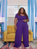 5XL Plus Size Γυναικεία Ρούχα Στρογγυλή λαιμόκοψη κοντομάνικο Γυναικεία Casual One Piece Παντελόνι Ροζ Μωβ Κίτρινο Oversized