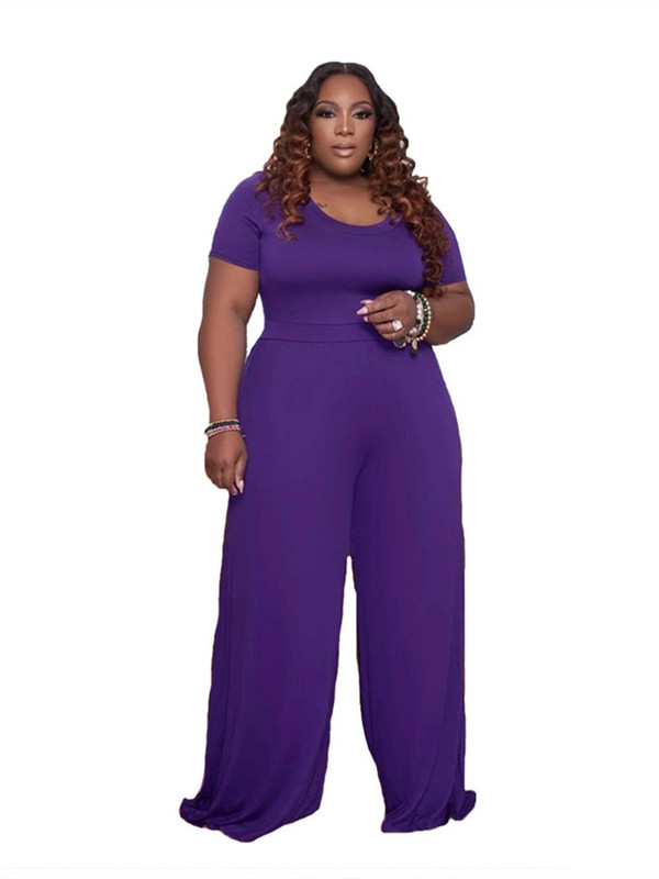 5XL Plus Size Γυναικεία Ρούχα Στρογγυλή λαιμόκοψη κοντομάνικο Γυναικεία Casual One Piece Παντελόνι Ροζ Μωβ Κίτρινο Oversized
