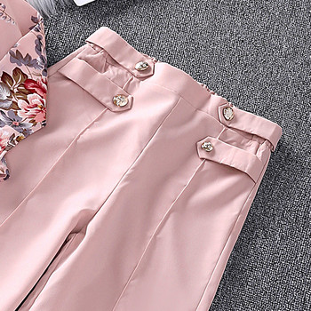 Σετ για κορίτσια 8-12 ετών Ροζ εμπριμέ μακρυμάνικο μπλουζάκι + ροζ παντελόνι για κορίτσια Κοστούμια σε κορεατικό στυλ casual ρούχα
