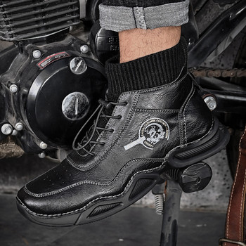Νέες επώνυμες ανδρικές μπότες μοτοσυκλέτας Ανδρικές μπότες από σπαστό δέρμα Χειροποίητες μπότες αστραγάλου εξωτερικού χώρου Φθινοπωρινές μπότες ανδρικά casual δερμάτινα παπούτσια