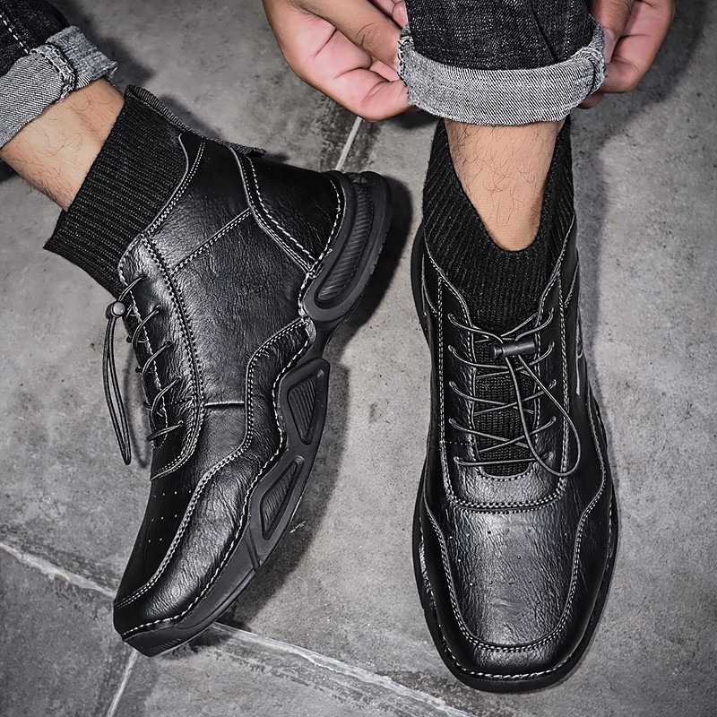 Cizme de motocicletă pentru bărbați de marcă nouă Cizme de bărbați din piele despicată Cizme realizate manual pentru toamnă Cizme de toamnă pentru bărbați pantofi casual din piele