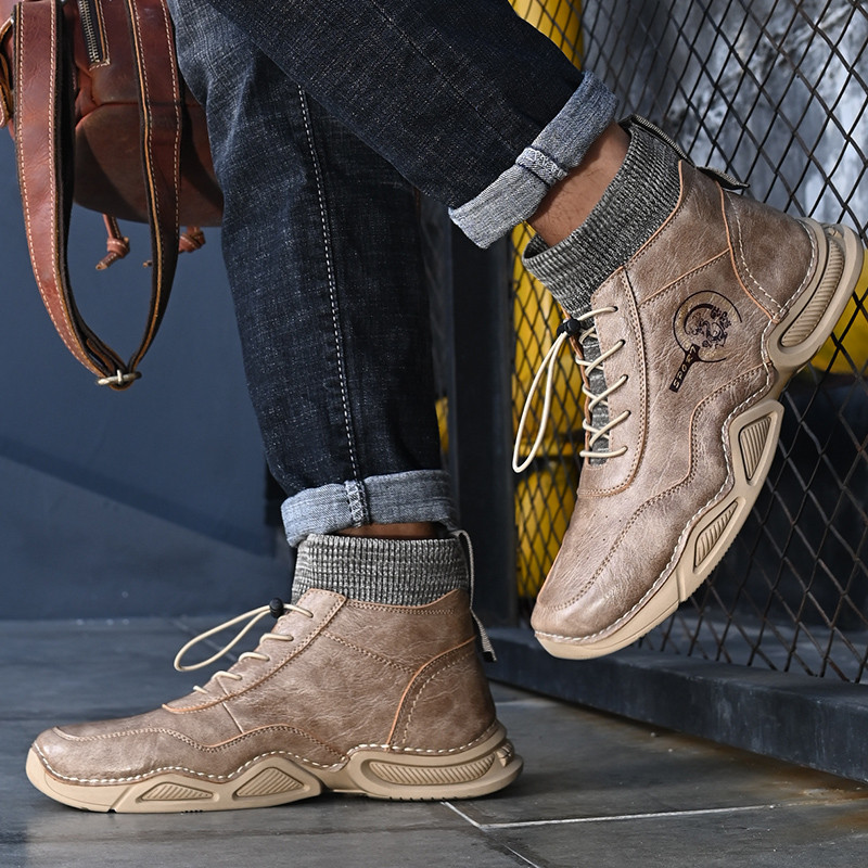 Cizme de motocicletă pentru bărbați de marcă nouă Cizme de bărbați din piele despicată Cizme realizate manual pentru toamnă Cizme de toamnă pentru bărbați pantofi casual din piele