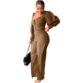 Seturi din două piese pentru femei de mărime Plus, primăvară, vară, ocazional, cu mâneci cu bule, bluză sexy pentru damă, set de pantaloni, costum elegant de top cu pantaloni