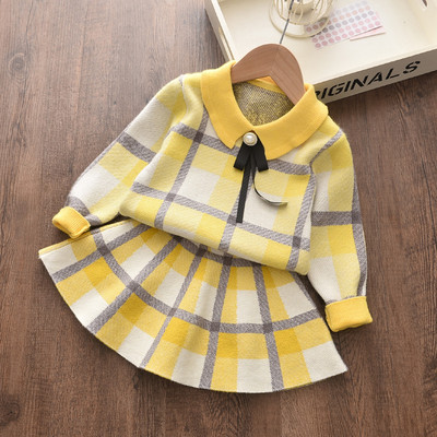 Dievčenské zimné oblečenie, jesenný kockovaný sveter, kardigan a sukne, 2 ks, oblečenie pre dievčatá, outfity pre deti, vianočné oblečenie