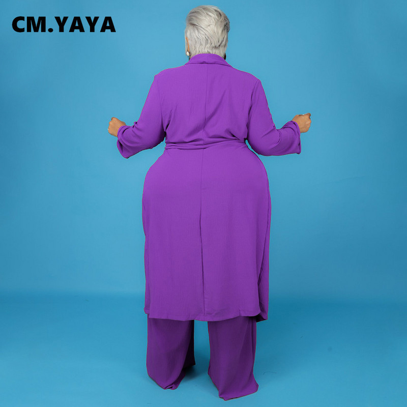 CM.YAYA naiste suures suuruses komplekt Solid Crop Tanks Topid + Pikad mantlid + Püksid 3-osalised komplektid Moodsad rõivad Vabaaja spordidress 2021. aasta sügis