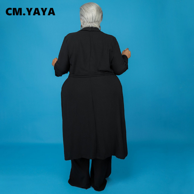 CM.YAYA naiste suures suuruses komplekt Solid Crop Tanks Topid + Pikad mantlid + Püksid 3-osalised komplektid Moodsad rõivad Vabaaja spordidress 2021. aasta sügis