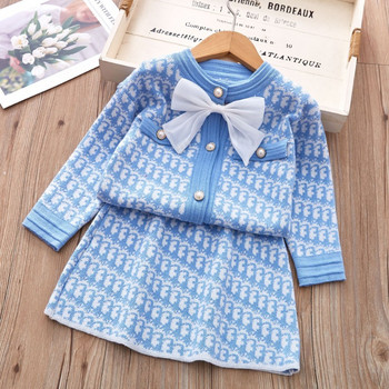 Κορίτσια πλεκτά σετ ρούχων 2023 Φθινοπωρινά χειμωνιάτικα πουλόβερ Μπλούζες+Φούστα Κοστούμια για κορίτσια Σετ Παιδικά Κοστούμια Βρεφικά ρούχα για κορίτσια