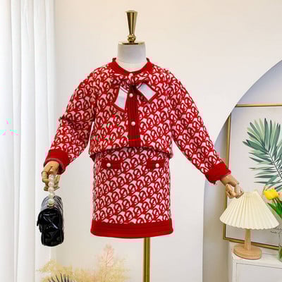 Tüdrukute silmkoelised rõivakomplektid 2023. aasta sügistalvised kampsunid, topid+seelik, tüdrukute komplekt, lasteriided, ülikonnad, tüdrukute riided