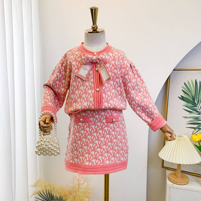 Tüdrukute silmkoelised rõivakomplektid 2023. aasta sügistalvised kampsunid, topid+seelik, tüdrukute komplekt, lasteriided, ülikonnad, tüdrukute riided