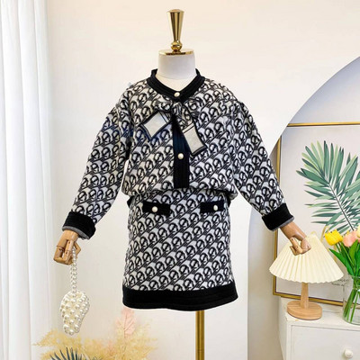 Tüdrukute silmkoelised rõivakomplektid 2023. aasta sügistalvised kampsunid, topid+seelik, tüdrukute komplekt, lasteriided, ülikonnad, tüdrukute riided