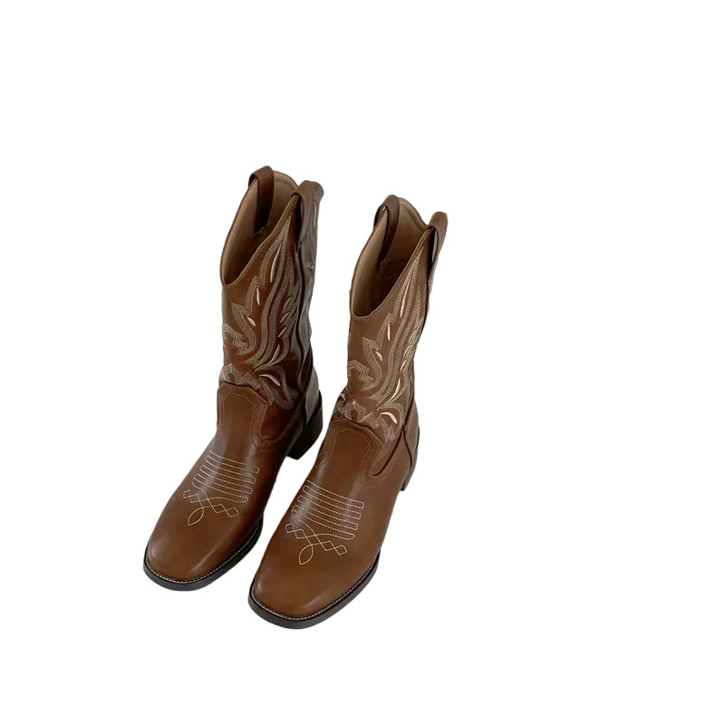 Cizme scurte de cowboy pentru femei 2022 Cizme occidentale la modă de cowboy, pantofi de designer casual brodat cu vârful pătrat