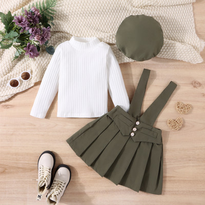 Prowow 3-7Y Vintage Kids Ruhák Lánygarnitúrák Magas nyakú pólók és Gombos függőruha 2db Retró tipegő lány ruhák öltöny