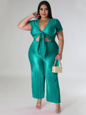 Wmstar Plus Size Two Piece Σετ Γυναικεία Ρούχα Μασίφ V λαιμόκοψη και παντελόνια Σετ ασορτί με φαρδύ πόδι Χονδρική Dropshopping 2023