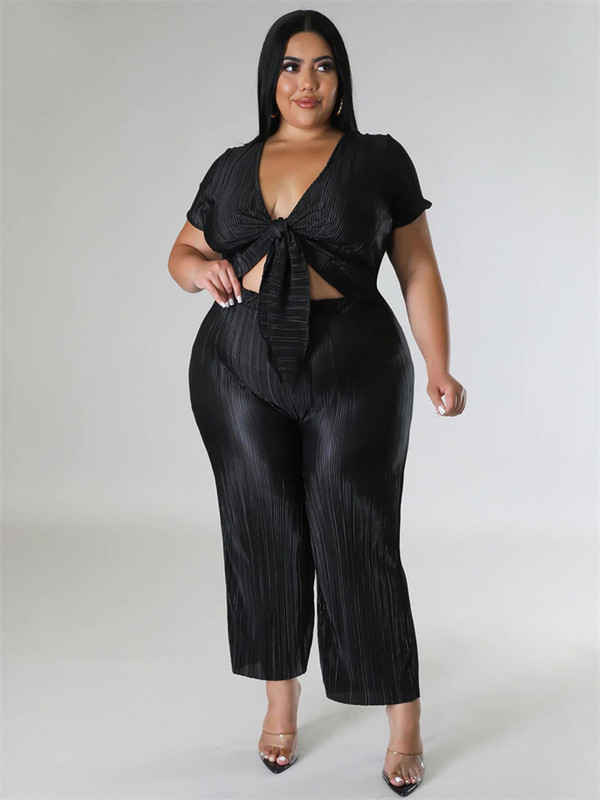 Wmstar Plus Size Two Piece Σετ Γυναικεία Ρούχα Μασίφ V λαιμόκοψη και παντελόνια Σετ ασορτί με φαρδύ πόδι Χονδρική Dropshopping 2023