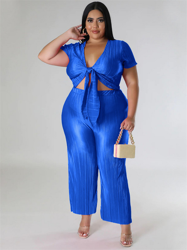 Wmstar Plus Size Two Piece Σετ Γυναικεία Ρούχα Μασίφ V λαιμόκοψη και παντελόνια Σετ ασορτί με φαρδύ πόδι Χονδρική Dropshopping 2023