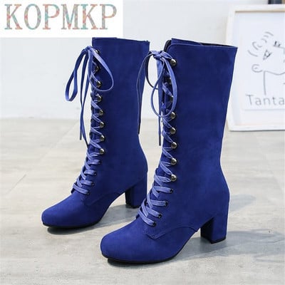 2022 Sping Γυναικείες μπότες Fashion Flock Platform Γοτθικές μπότες Punk Combat Boots για ψηλές μπότες με κορδόνια ψηλές μπότες Γυναικείες μπότες