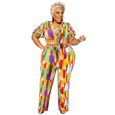 5XL εμπριμέ Crop Top Sexy Outfit Βολάν Γυναικεία Ρούχα Μακριά Παντελόνια Μόδα σετ δύο τεμαχίων χονδρική πώληση Dropshipping