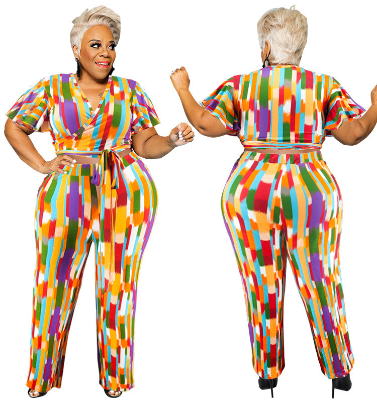 5XL εμπριμέ Crop Top Sexy Outfit Βολάν Γυναικεία Ρούχα Μακριά Παντελόνια Μόδα σετ δύο τεμαχίων χονδρική πώληση Dropshipping