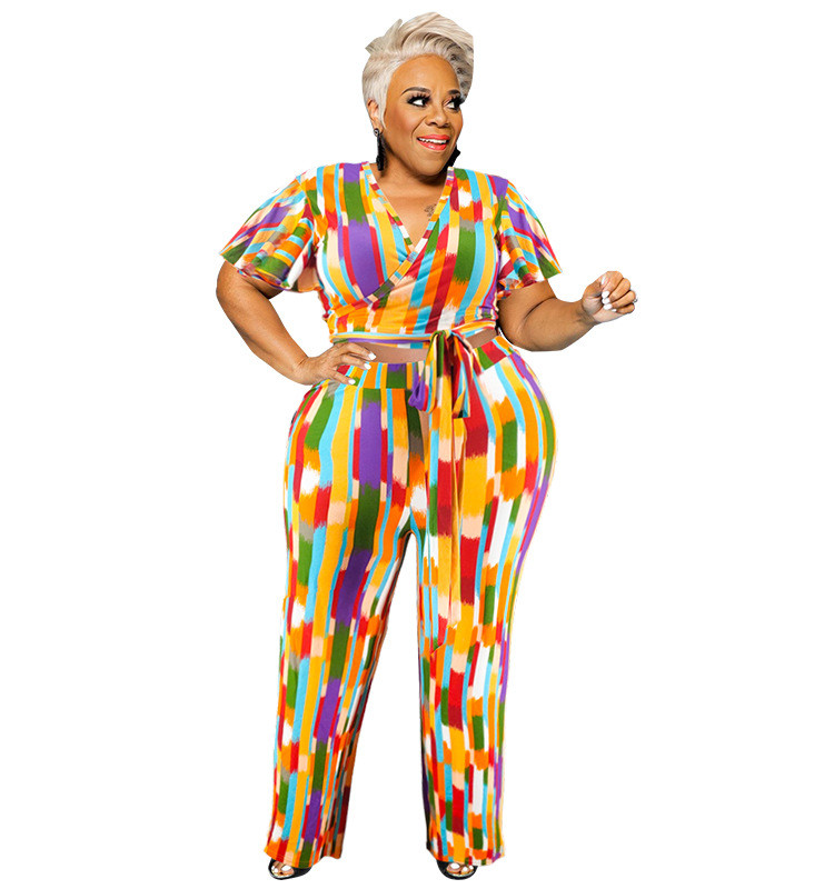 5XL εμπριμέ Crop Top Sexy Outfit Βολάν Γυναικεία Ρούχα Μακριά Παντελόνια Μόδα σετ δύο τεμαχίων χονδρική πώληση Dropshipping