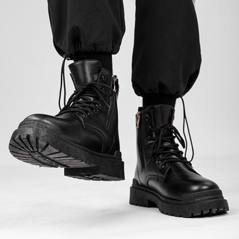 2023 Модни боти до глезена за мъже Черни ежедневни високи обувки Маратонки Мъжки нови кожени ботуши Класически мотоциклетни мъжки ботуши с цип