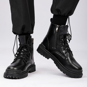 Μόδα 2023 Μποτάκια Αστραγάλου για Άντρες Μαύρα Casual ψηλά παπούτσια Ανδρικά αθλητικά παπούτσια Νέες δερμάτινες μπότες Κλασικές ανδρικές μπότες μοτοσυκλέτας με φερμουάρ
