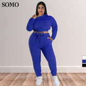Φθινοπωρινά ρούχα SOMO Casual Plus Size Γυναικεία ρούχα Δύο τεμάχια 2022 Μονόχρωμα σετ Crop Top Σετ φόρμες χονδρικής Dropshipping