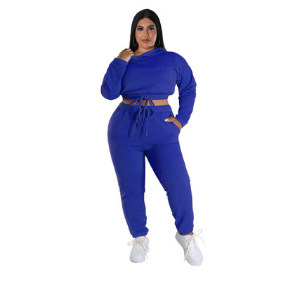 Φθινοπωρινά ρούχα SOMO Casual Plus Size Γυναικεία ρούχα Δύο τεμάχια 2022 Μονόχρωμα σετ Crop Top Σετ φόρμες χονδρικής Dropshipping