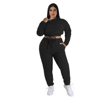Φθινοπωρινά ρούχα SOMO Casual Plus Size Γυναικεία ρούχα Δύο τεμάχια 2022 Μονόχρωμα σετ Crop Top Σετ φόρμες χονδρικής Dropshipping