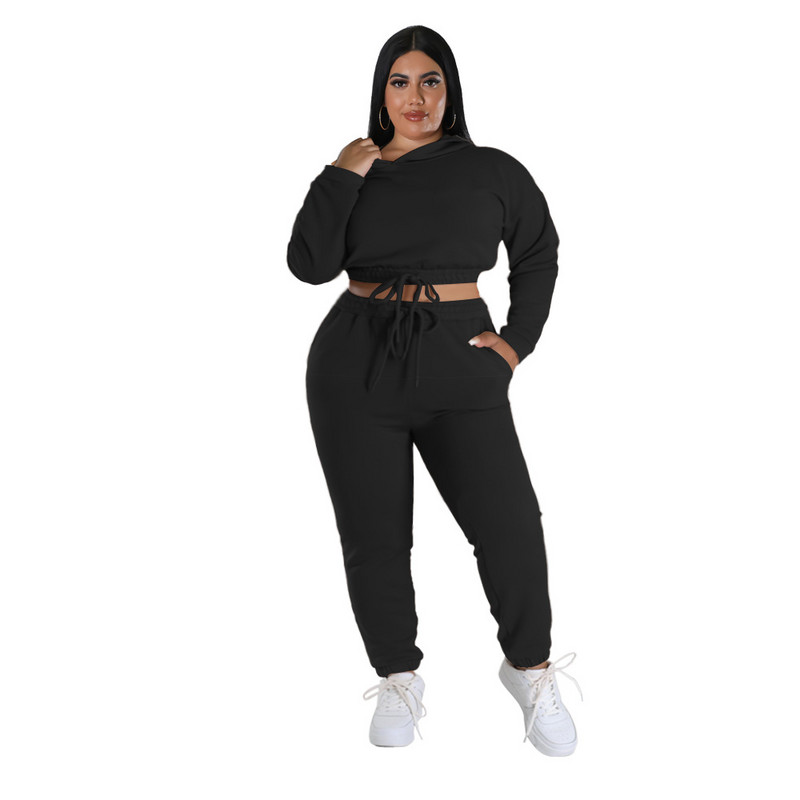 Φθινοπωρινά ρούχα SOMO Casual Plus Size Γυναικεία ρούχα Δύο τεμάχια 2022 Μονόχρωμα σετ Crop Top Σετ φόρμες χονδρικής Dropshipping