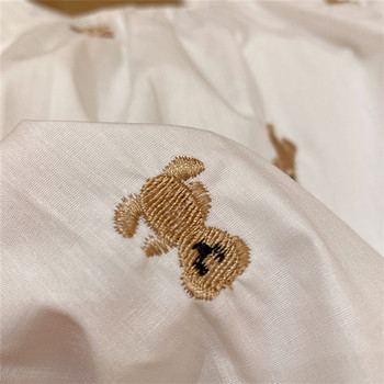 Bear Leader Set 2023 New Girls\' Casual Square Neck Little Bear Print Μακρυμάνικο πουκάμισο+Σετ παντελόνι τζιν Παιδικό σετ