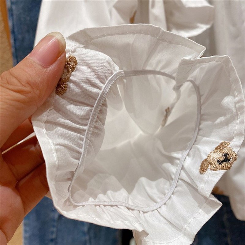 Set fete Bear Leader 2023 Nou pentru fete ocazional gât pătrat ursuleț imprimeu cămașă cu mânecă lungă + pantaloni denim Set copii