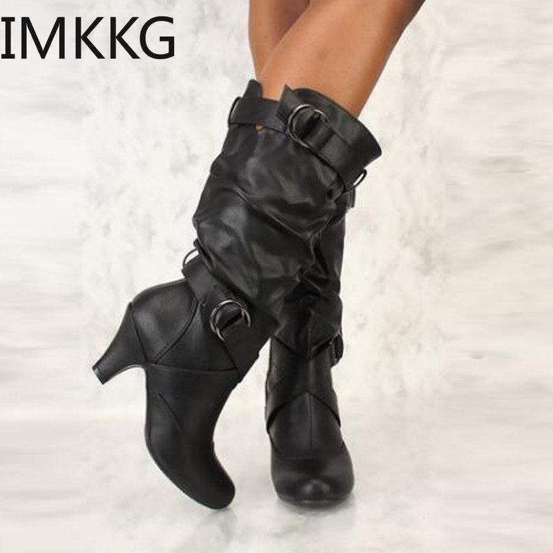 Γυναικείες χειμερινές μπότες 2020 Μόδα σέξι γυναικεία μπότες με ψηλό τακούνι με αγκράφα κοντές μπότες Μπότες Γυναικείες μπότες για χιόνι