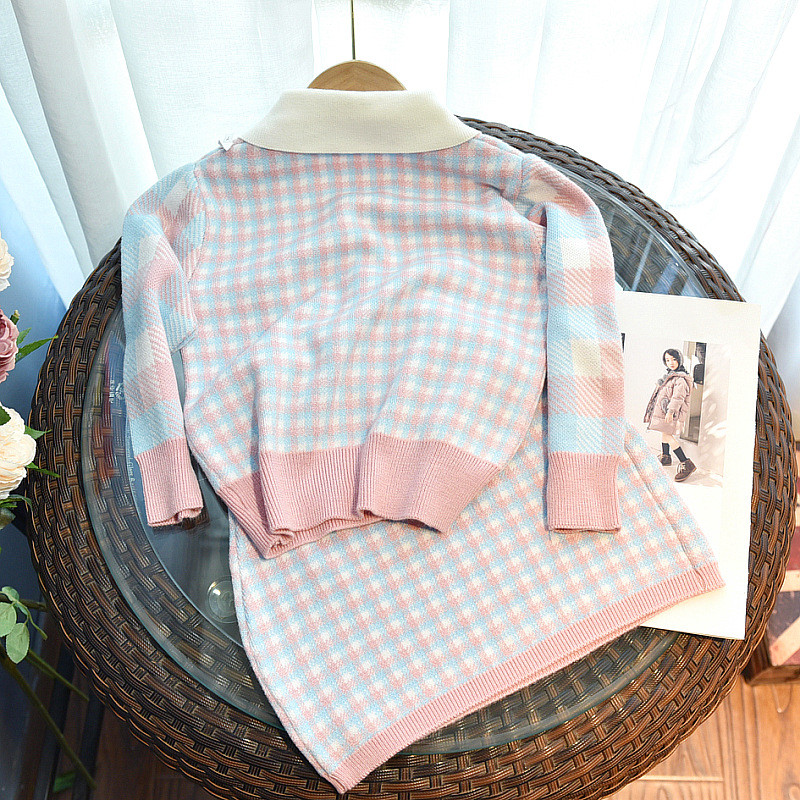 2023. aasta sügisene tüdrukute moekomplekt, kootud kampsun, beebikardigan, pleed, kaheosaline komplekt Väikeste tüdrukute väikelaste kolledži stiilis rõivad