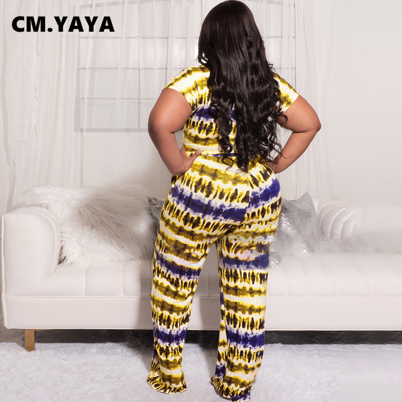 CM.YAYA Dámska tepláková súprava Plus Size s tielkovým lemom a rovnými nohavicami so širokými nohavicami, dvojdielna súprava
