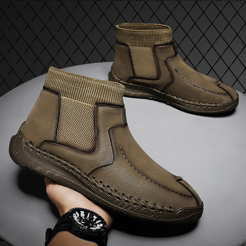 Meeste ehtsast nahast 2023 meeste poolsaapad, mugavad platvormiga kõndimissaapad, disain pehmest nahast kontorisaapad, tossud