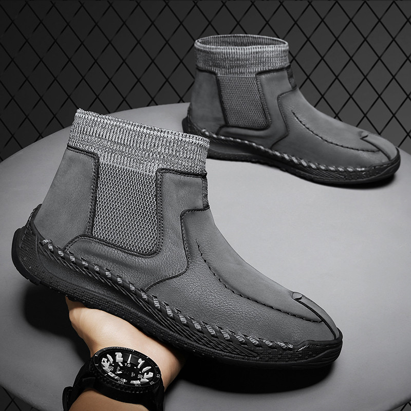 Meeste ehtsast nahast 2023 meeste poolsaapad, mugavad platvormiga kõndimissaapad, disain pehmest nahast kontorisaapad, tossud