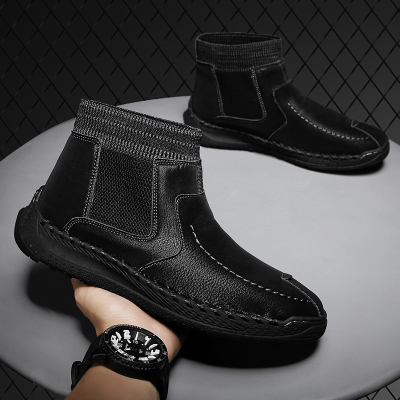 Meeste ehtsast nahast 2023 meeste poolsaapad, mugavad platvormiga kõndimissaapad, disain pehmest nahast kontorisaapad, tossud