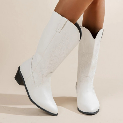 Naiste talvesaapad 2022 Pu-nahast kiiluga kõrge kontsaga kauboi läänesaapad Totem Ginghami jalanõud välitingimustes libisevad naiste kingad