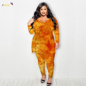 FNOCE naiste rõivakomplektid, suured, kaheosalised, vabaaja ülikonnad, 2023. aasta sügistalv, uus flanell, spordimood, lipsuga värvitud