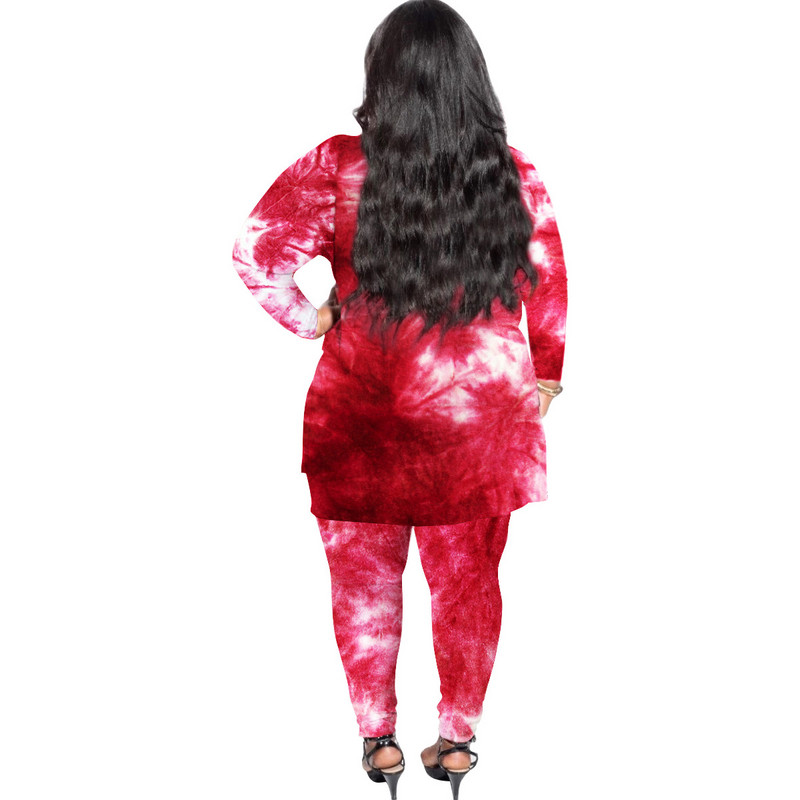 FNOCE naiste rõivakomplektid, suured, kaheosalised, vabaaja ülikonnad, 2023. aasta sügistalv, uus flanell, spordimood, lipsuga värvitud