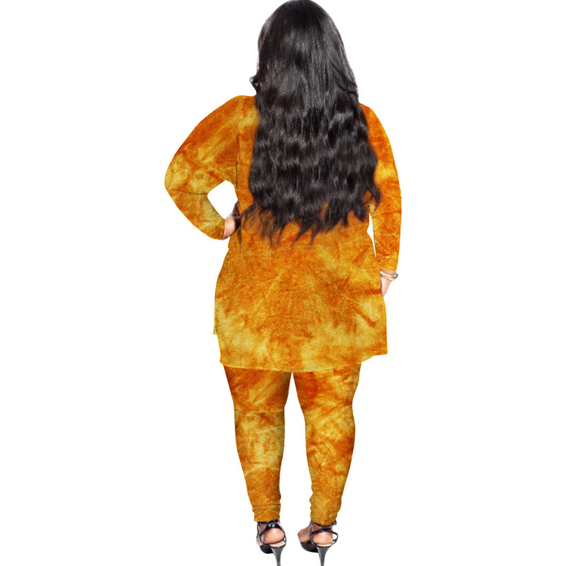 FNOCE naiste rõivakomplektid, suured, kaheosalised, vabaaja ülikonnad, 2023. aasta sügistalv, uus flanell, spordimood, lipsuga värvitud