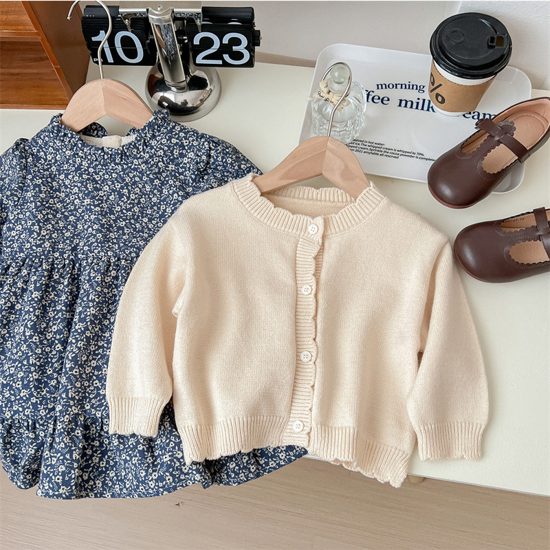 Κορεάτικα φθινοπωρινά βαμβακερά μακρυμάνικα φορέματα πλεκτή ζακέτα σετ δύο τεμαχίων Ρούχα εξωτερικού χώρου για κορίτσια από 3 έως 8 ετών