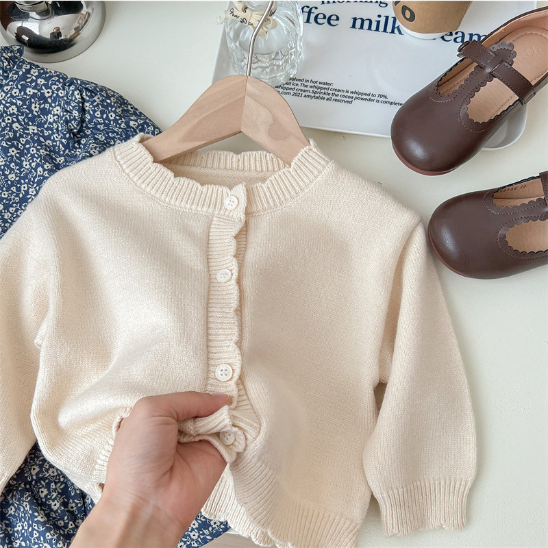 Κορεάτικα φθινοπωρινά βαμβακερά μακρυμάνικα φορέματα πλεκτή ζακέτα σετ δύο τεμαχίων Ρούχα εξωτερικού χώρου για κορίτσια από 3 έως 8 ετών