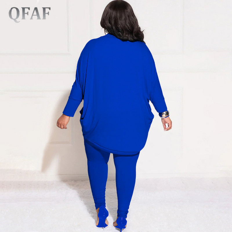 Γυναικείο σετ QFAF Elegant Plus Size Ανοιχτή βελονιά Ζακέτα και παντελόνι αθλητική φόρμα INS Two 2 τεμαχίων 2022